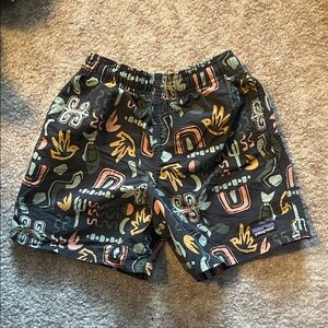 Patagonia Kids Swim Trunks - Black with Multicolor Pattern